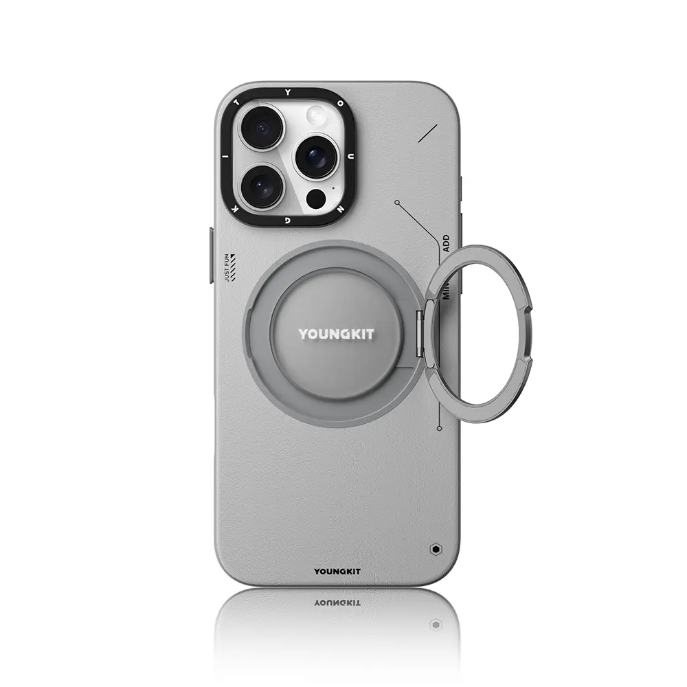 iPhone 16 Pro Max MagSafe Uyumlu 360° Standlı Mat Deri Kılıf - Youngkit Tech Leather