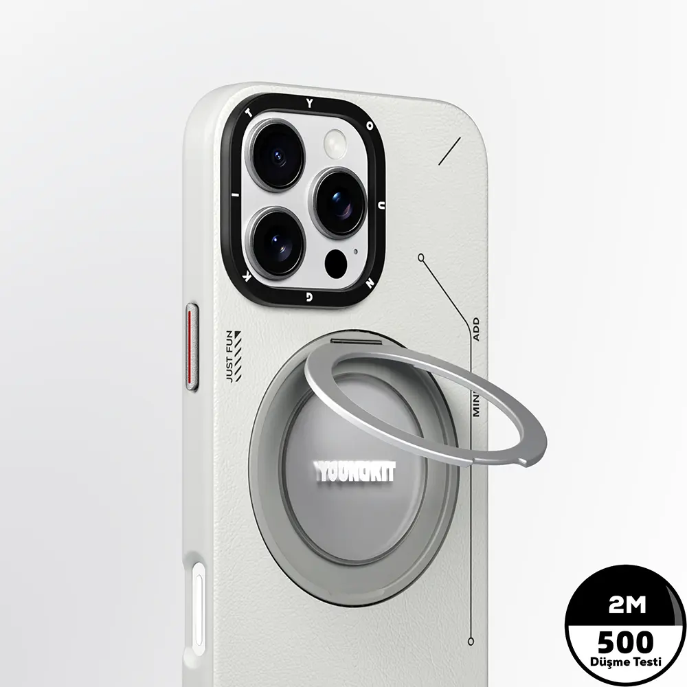 iPhone 16 Pro Max MagSafe Uyumlu 360° Standlı Mat Deri Kılıf - Youngkit Tech Leather