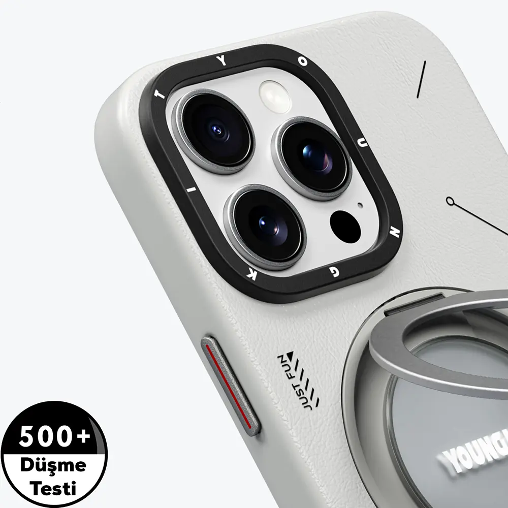 iPhone 16 Pro Max MagSafe Uyumlu 360° Standlı Mat Deri Kılıf - Youngkit Tech Leather