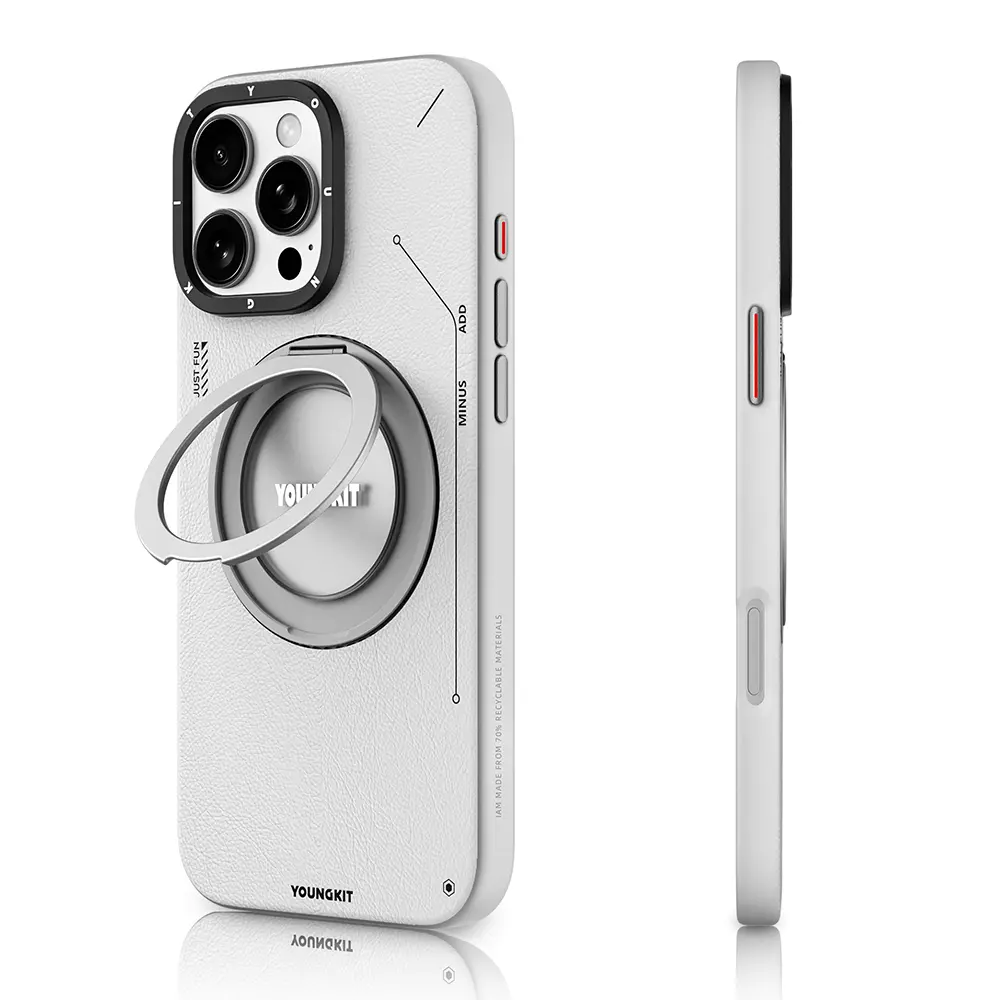 iPhone 16 Pro Max MagSafe Uyumlu 360° Standlı Mat Deri Kılıf - Youngkit Tech Leather