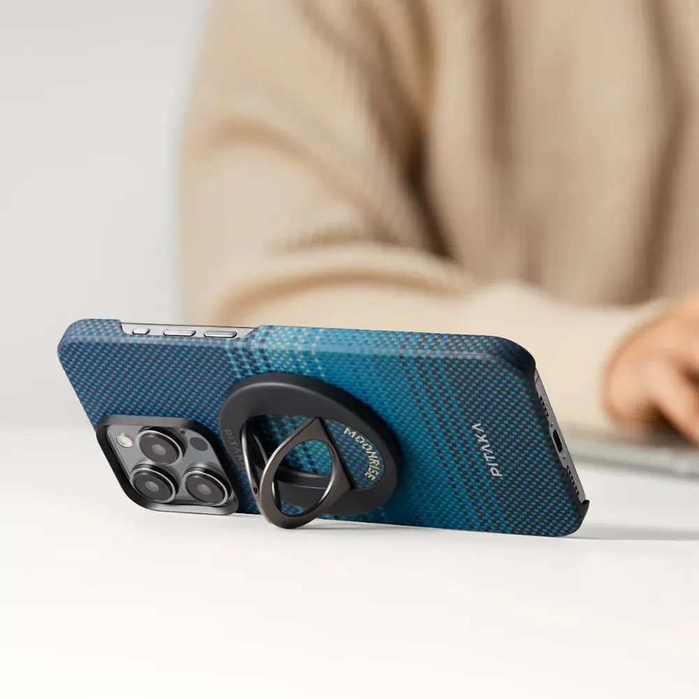 iPhone 16 Pro Max MagSafe Uyumlu Standlı Aramid Kılıf - Pitaka Tactile Woven Moonrise