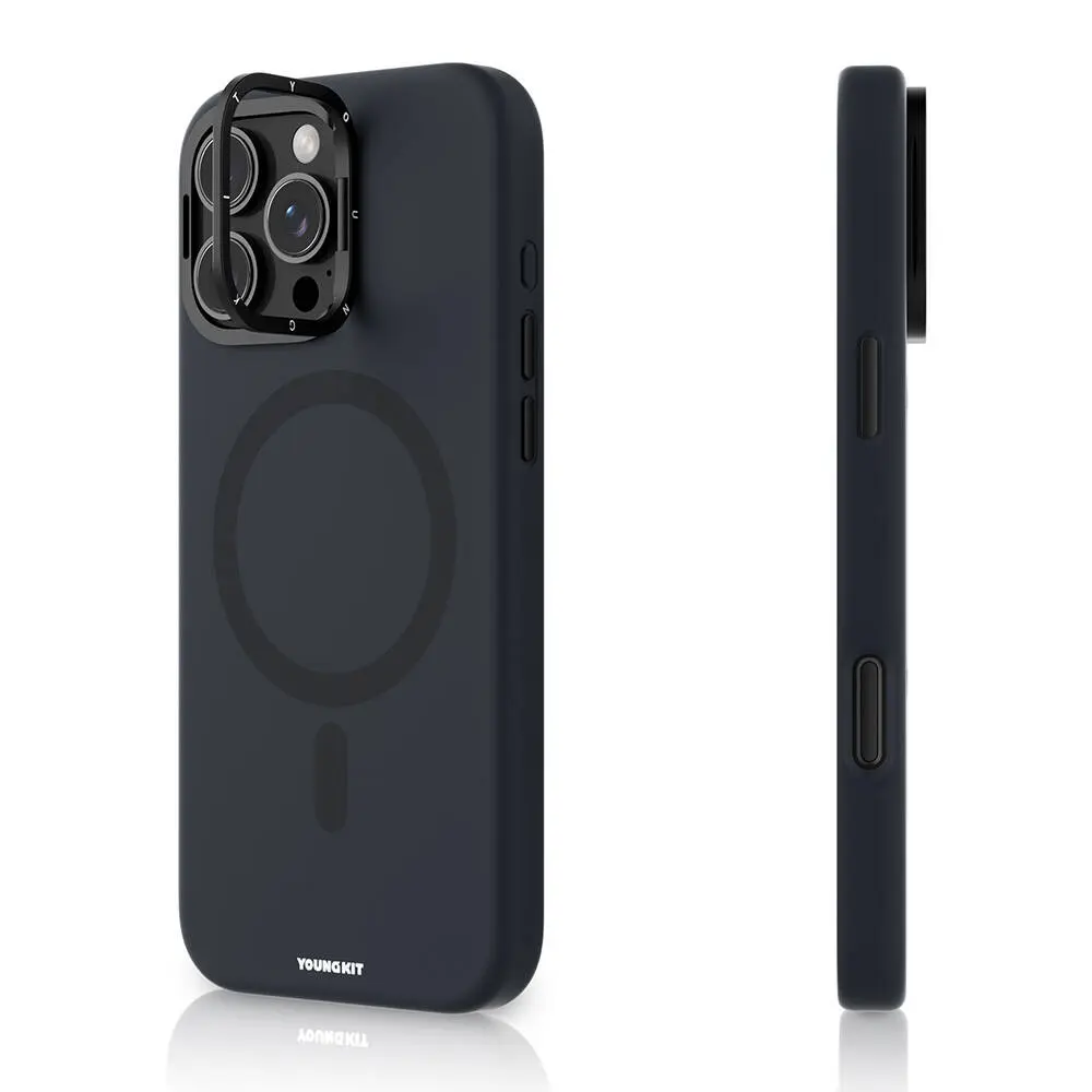 iPhone 16 Pro Max MagSafe Uyumlu Kamera Standlı Silikon Kılıf - Youngkit Bitty Cream