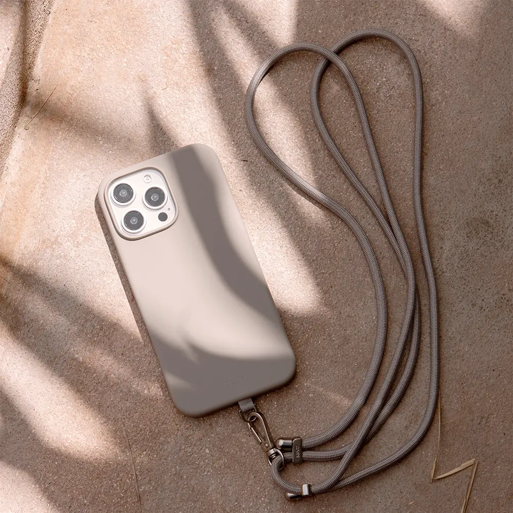 iPhone 16 Pro Max MagSafe Uyumlu Silikon Kılıf, Askı İpli - Coehl Creme