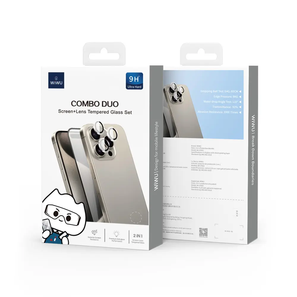iPhone 16 Temperli Cam Ekran ve Kamera Lens Koruyucu Set - Wiwu Wi-IP002