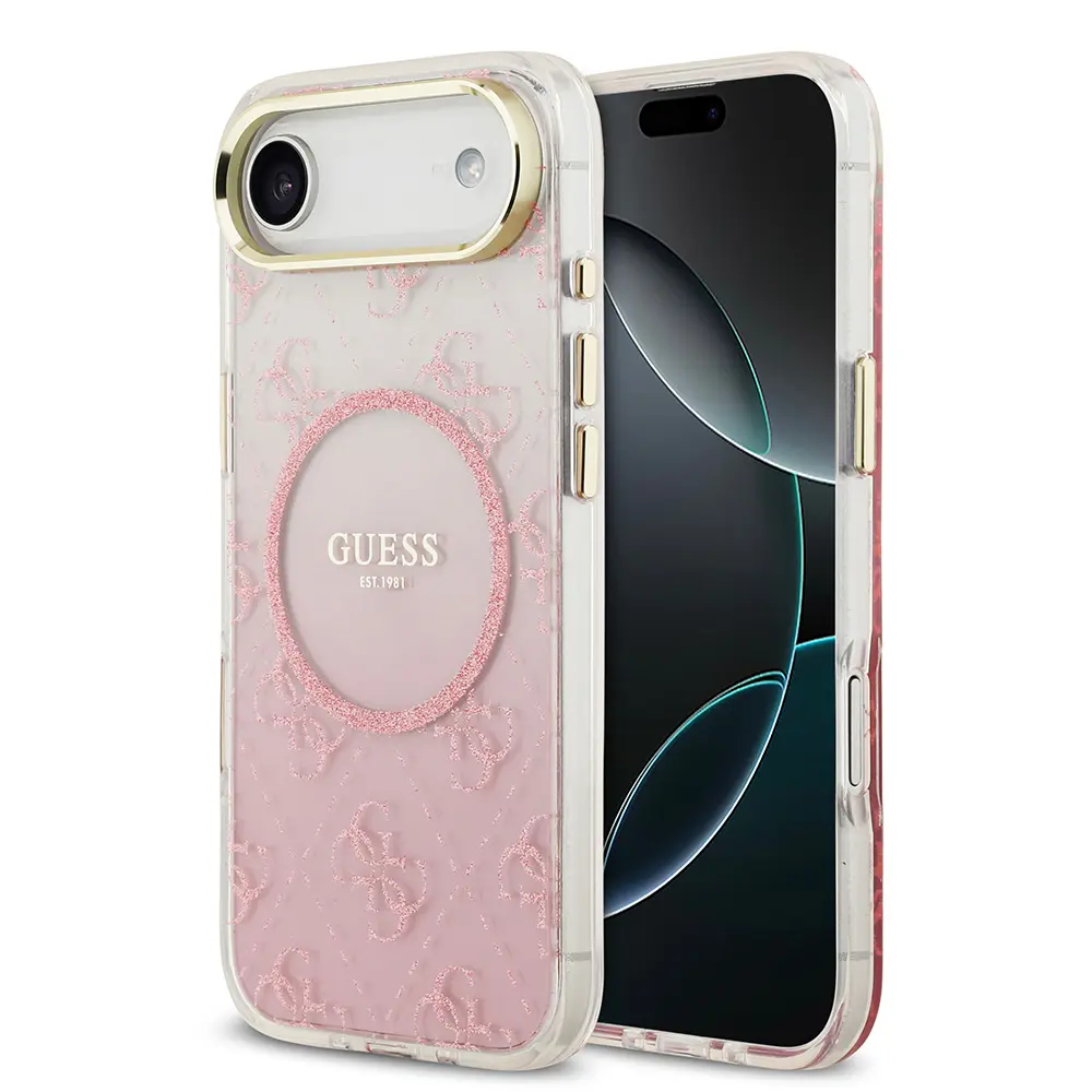 iPhone 17 Air MagSafe Uyumlu Simli Silikon Kılıf - Guess 4G Desenli