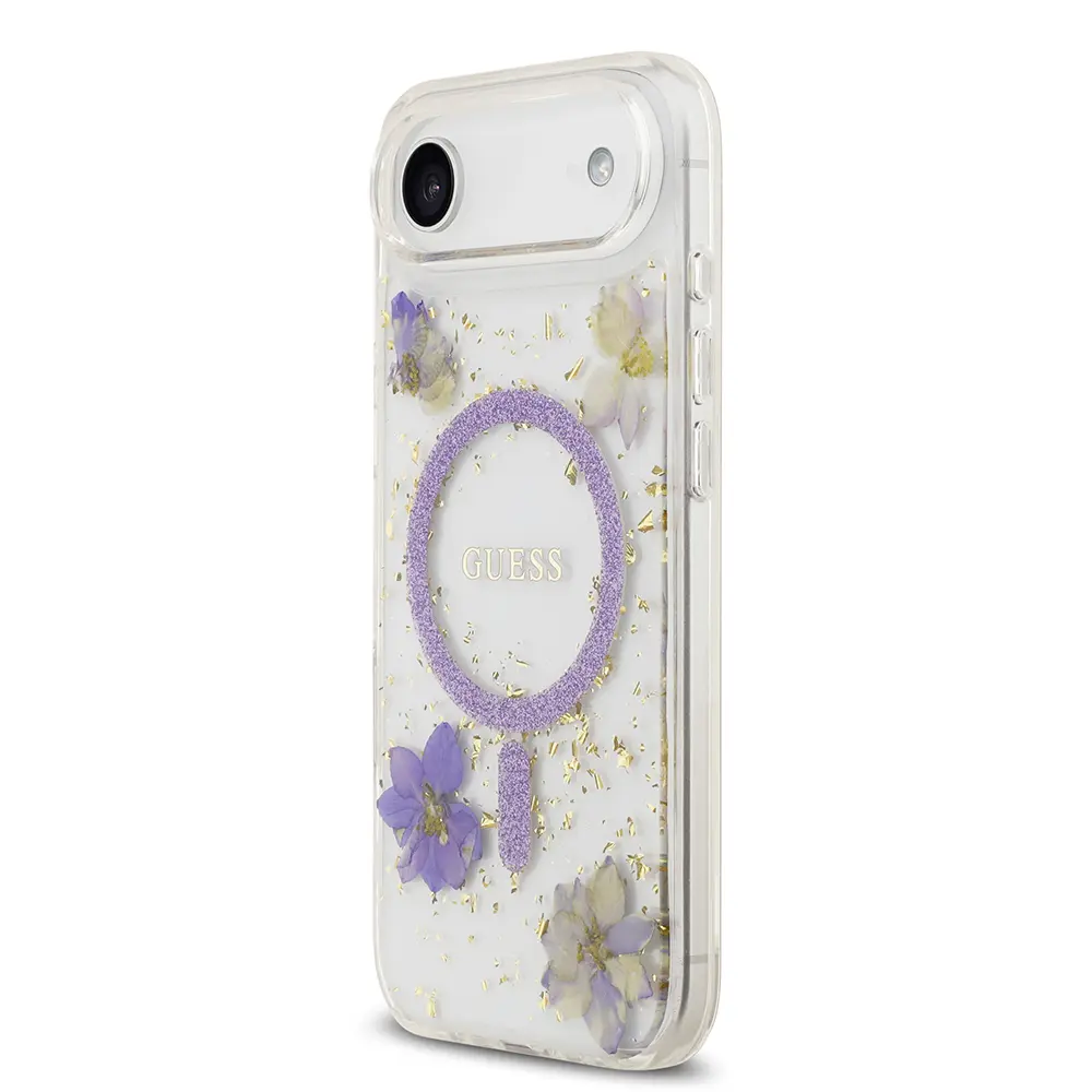 iPhone 17 Air MagSafe Uyumlu Şeffaf Kılıf - Guess Resin Flowers