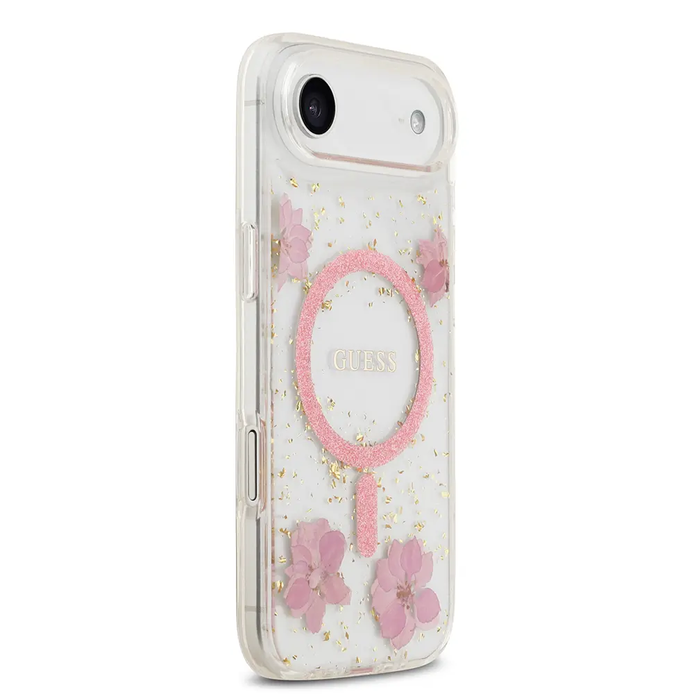 iPhone 17 Air MagSafe Uyumlu Şeffaf Kılıf - Guess Resin Flowers