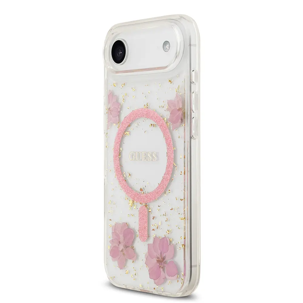 iPhone 17 Air MagSafe Uyumlu Şeffaf Kılıf - Guess Resin Flowers