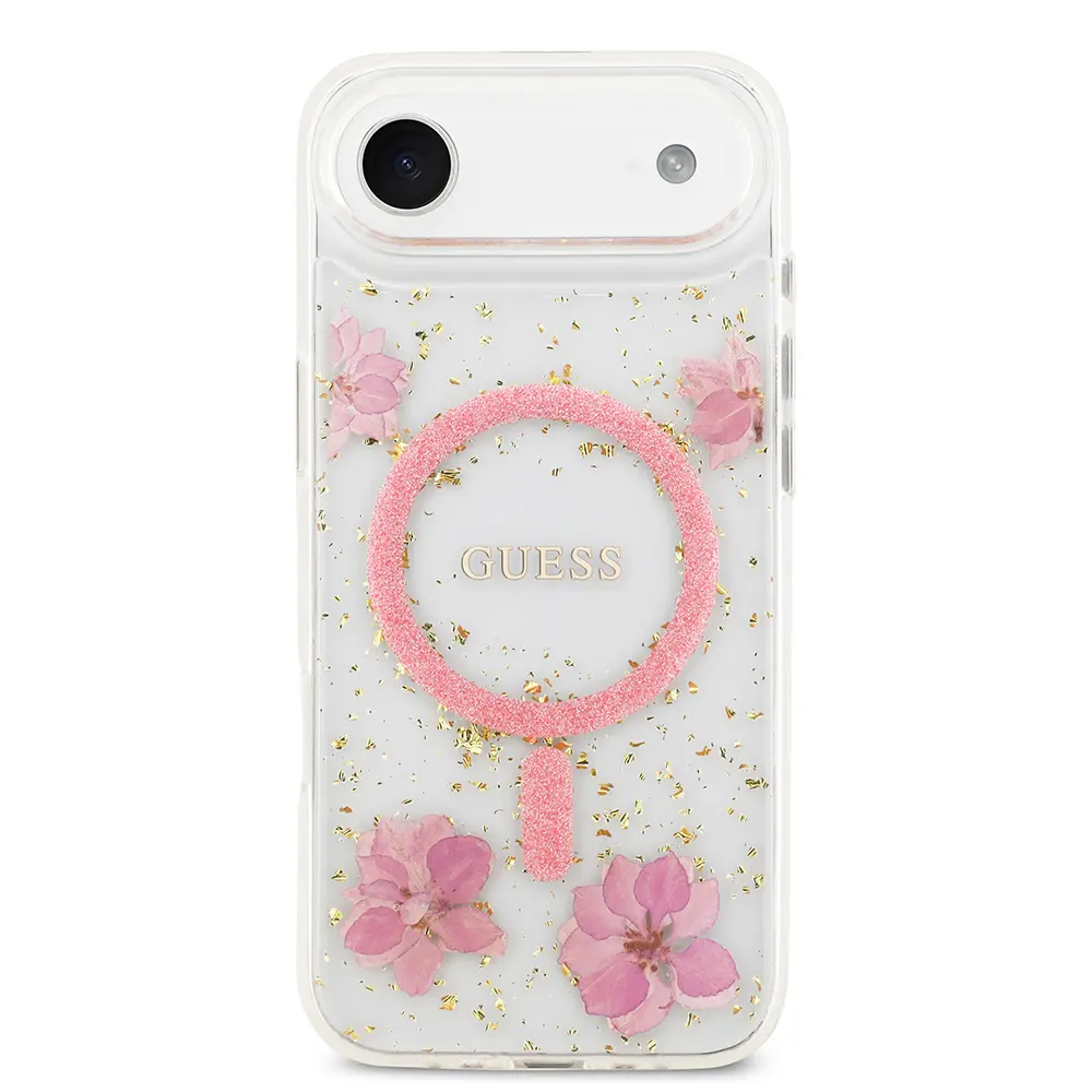 iPhone 17 Air MagSafe Uyumlu Şeffaf Kılıf - Guess Resin Flowers