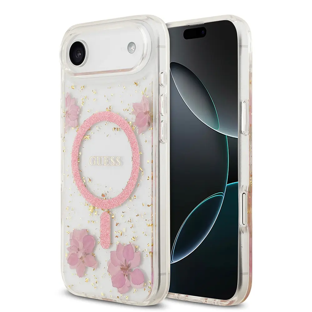 iPhone 17 Air MagSafe Uyumlu Şeffaf Kılıf - Guess Resin Flowers