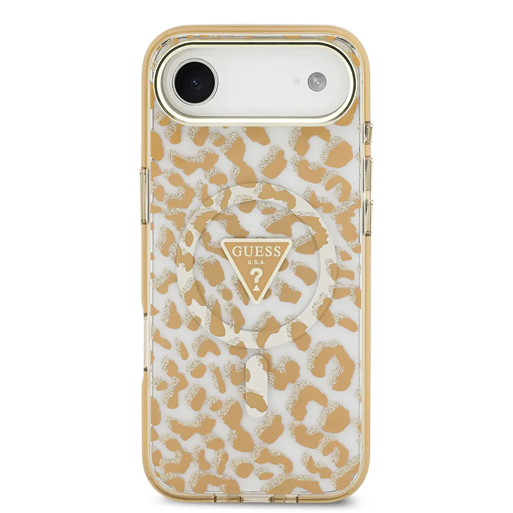 iPhone 17 Air MagSafe Uyumlu Simli Leopar Desenli Kılıf - Guess