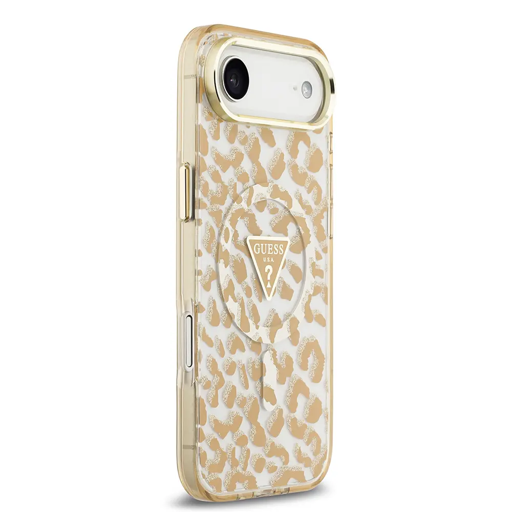 iPhone 17 Air MagSafe Uyumlu Simli Leopar Desenli Kılıf - Guess