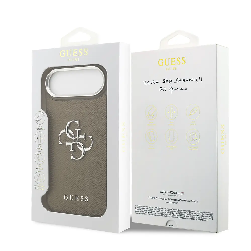 iPhone 17 Air Uyumlu Grained 4G Metal Logolu Kılıf - Guess Lisanslı