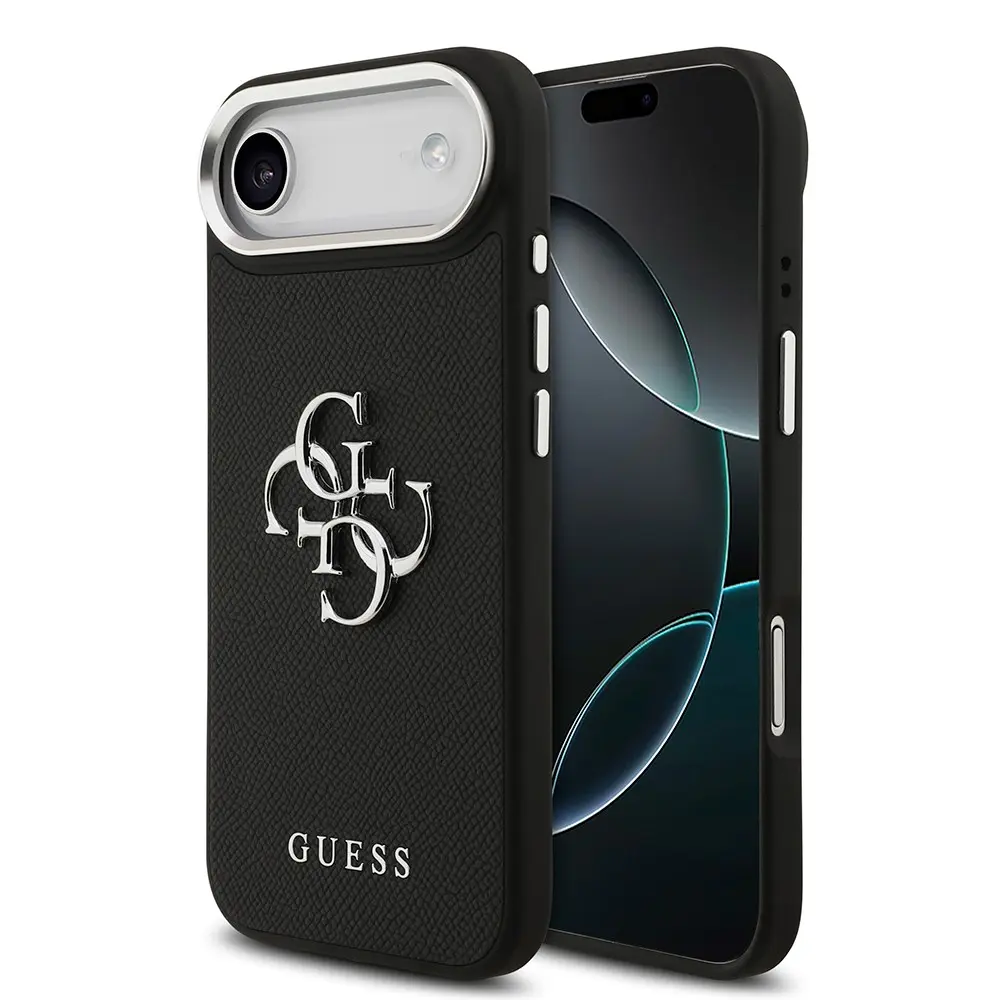 iPhone 17 Air Kılıf, Guess Lisanslı PU Deri Büyük Metal Logo - Siyah