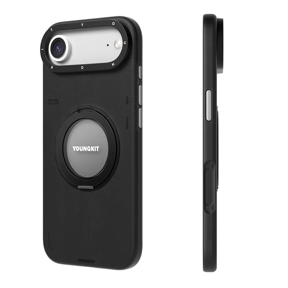 iPhone 17 Air MagSafe Uyumlu 360 Derece Standlı Mat Deri Kılıf - Youngkit Tech Leather