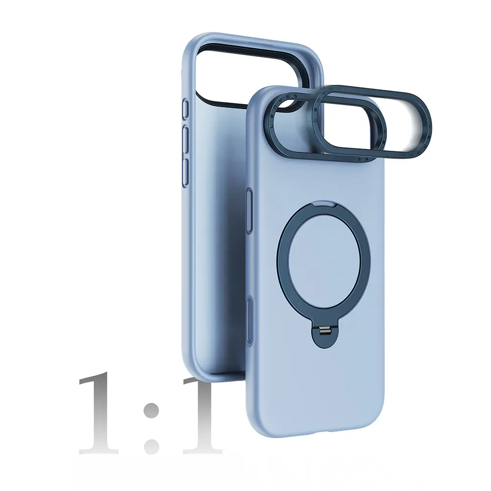 iPhone 17 Air MagSafe Uyumlu Metal Standlı Sıvı Silikon Kılıf - Lenyes CK223