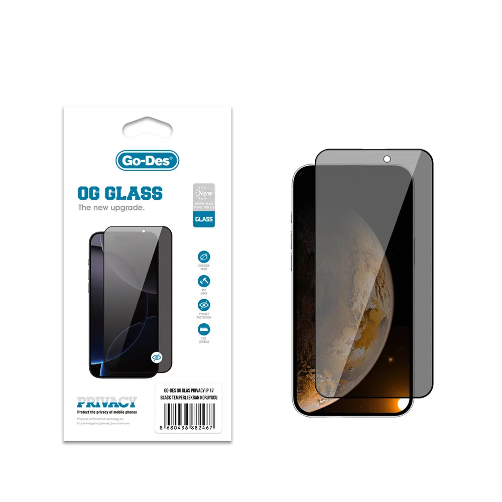 iPhone 17 Gizlilik Filtreli Antistatik Temperli Cam Ekran Koruyucu - Go Des OG Glass Privacy