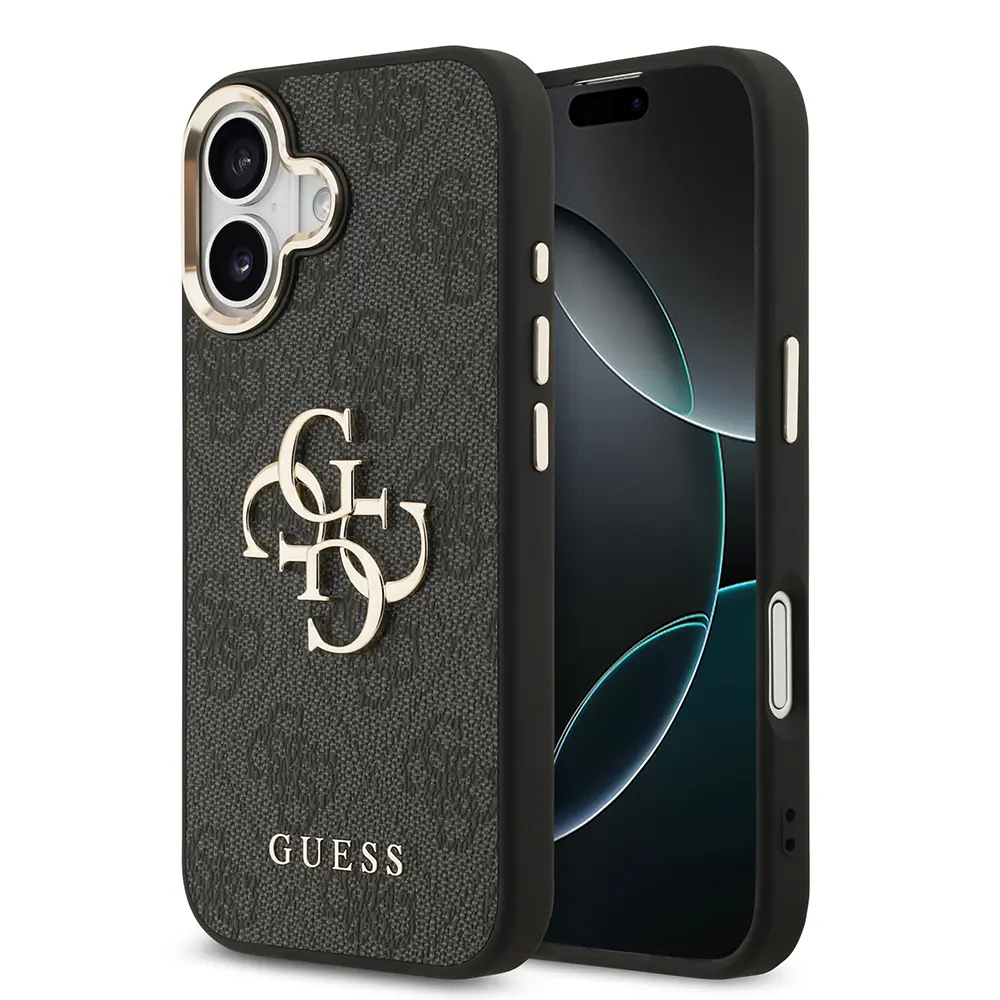 iPhone 17 Gold Metal Kamera Çerçeveli 4G Desenli Kılıf - Guess