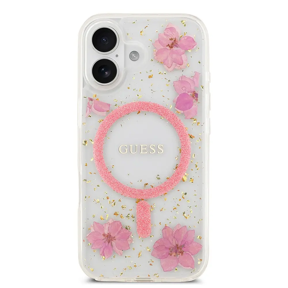 iPhone 17 MagSafe Uyumlu Şeffaf Kılıf - Guess Resin Flowers