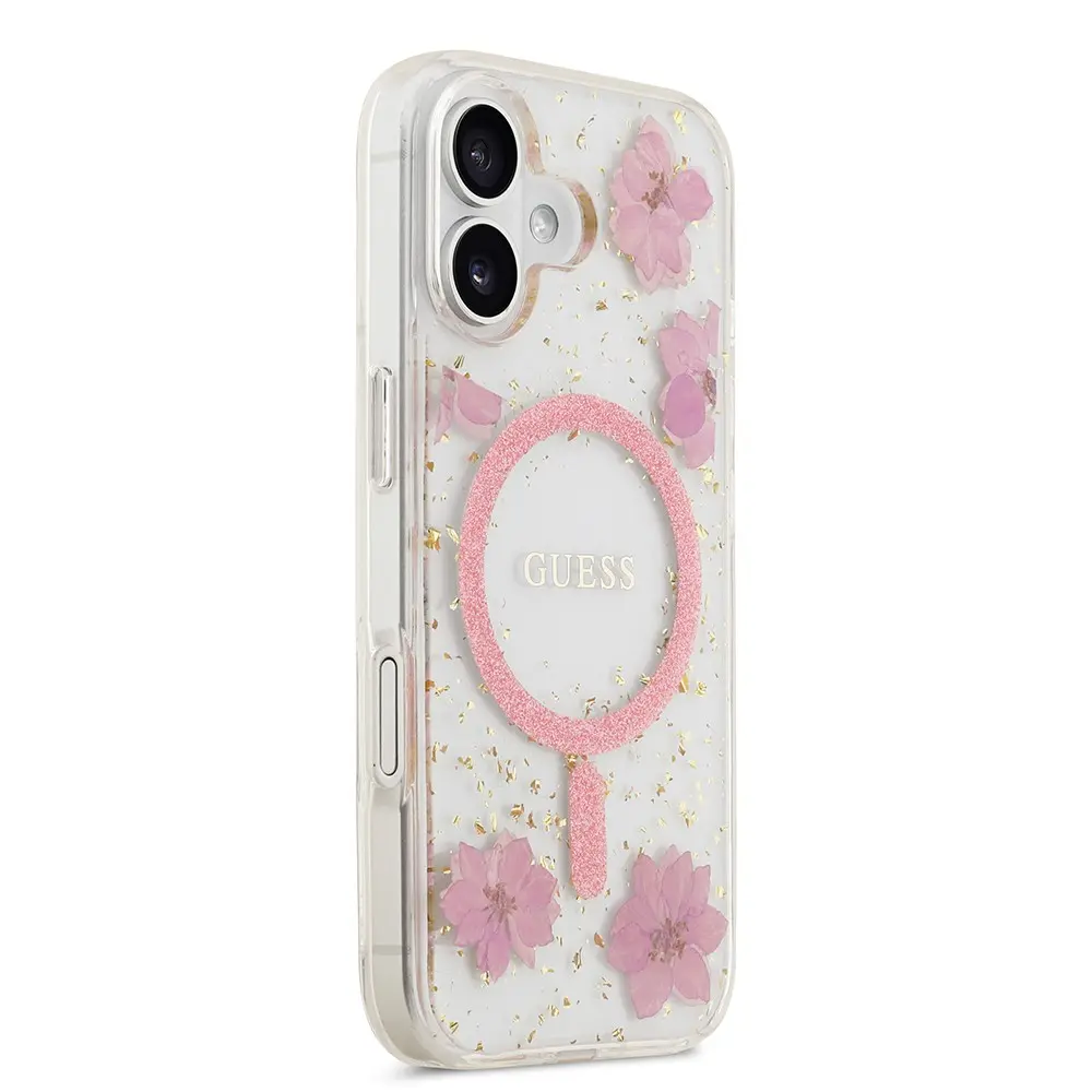 iPhone 17 MagSafe Uyumlu Şeffaf Kılıf - Guess Resin Flowers