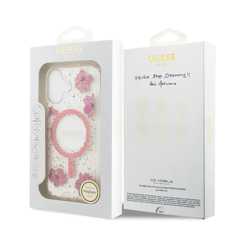 iPhone 17 MagSafe Uyumlu Şeffaf Kılıf - Guess Resin Flowers