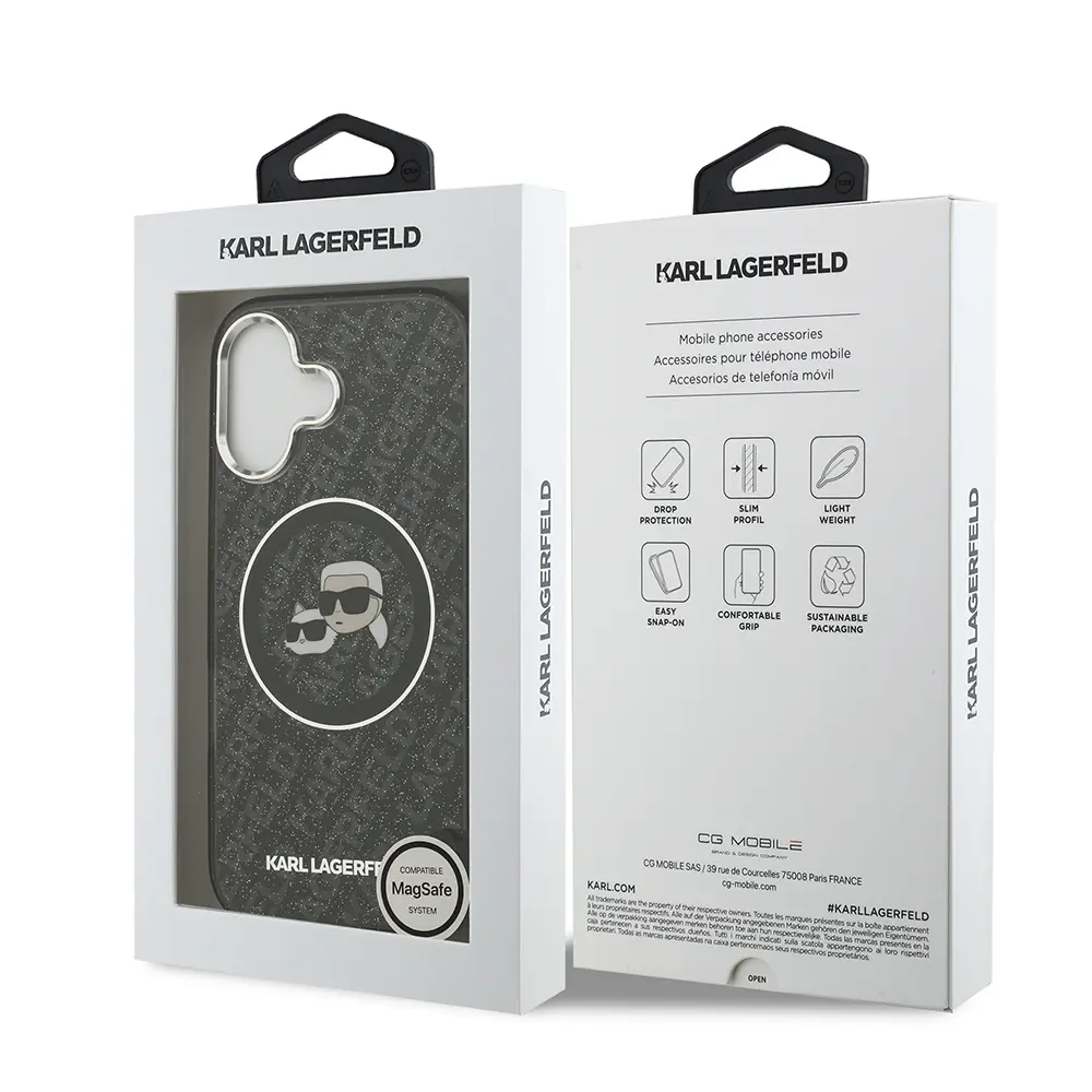 iPhone 17 Kılıf, Parlayan Simli Karl & Choupette Heads - Karl Lagerfeld