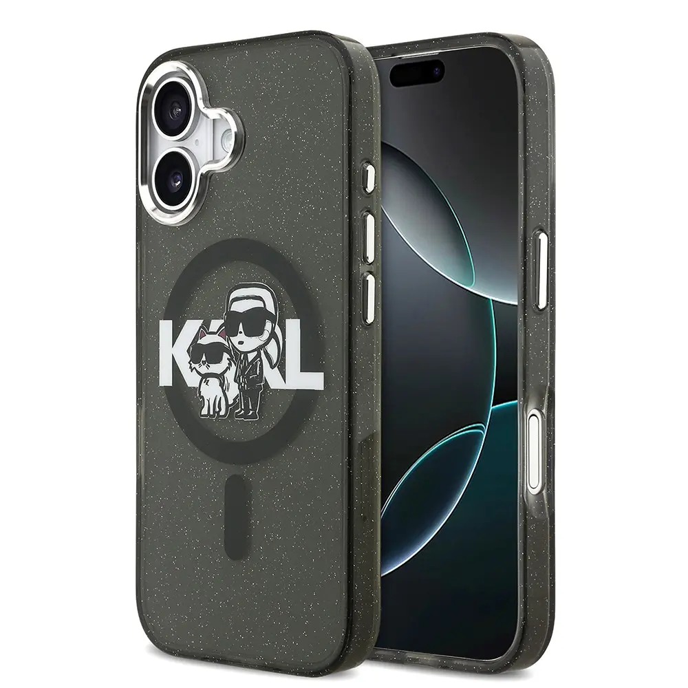 iPhone 17 Uyumlu Simli Karl & Choupette Logolu Kılıf - Karl Lagerfeld