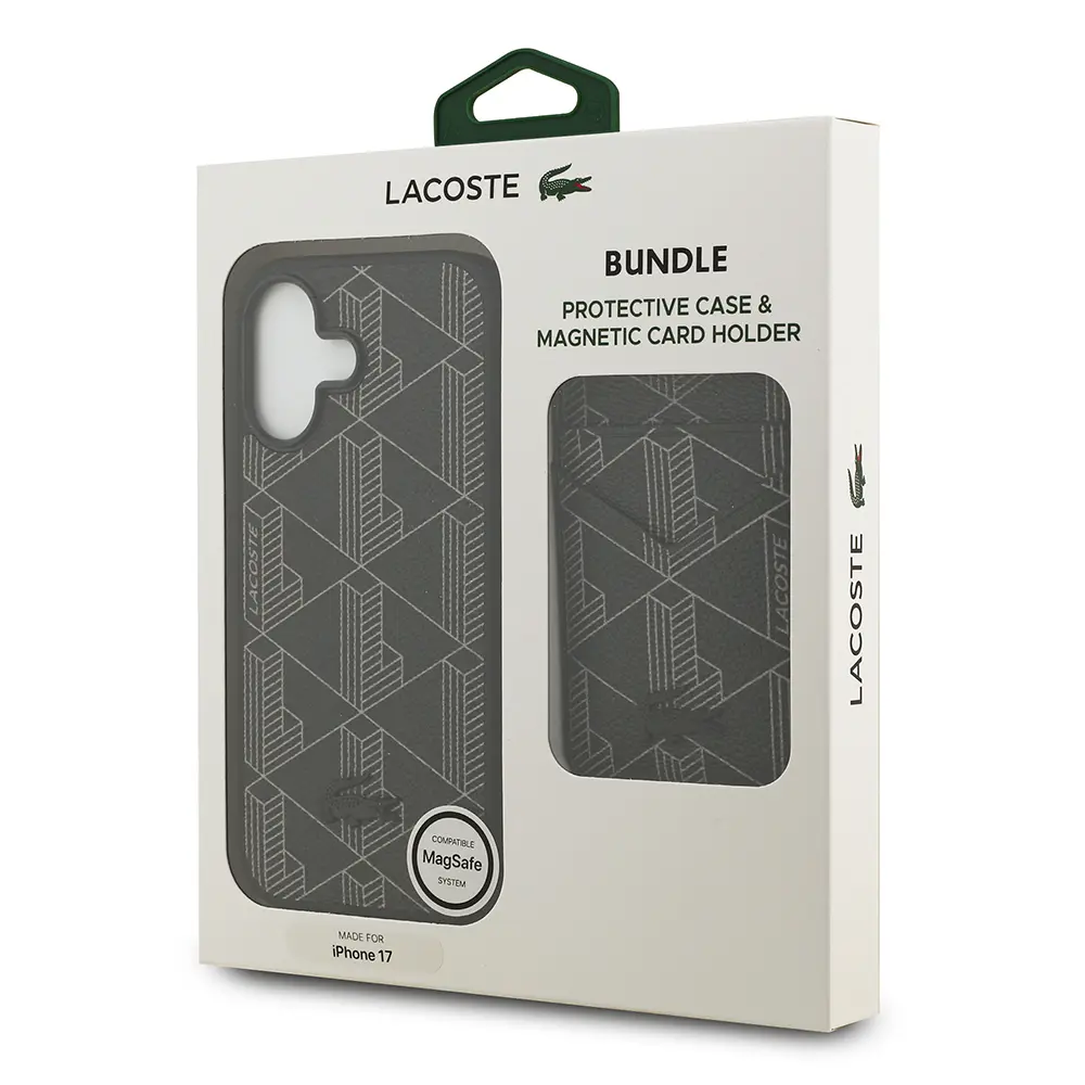 iPhone 17 MagSafe Uyumlu Kartlıklı PU Deri Kılıf - Lacoste Monogram