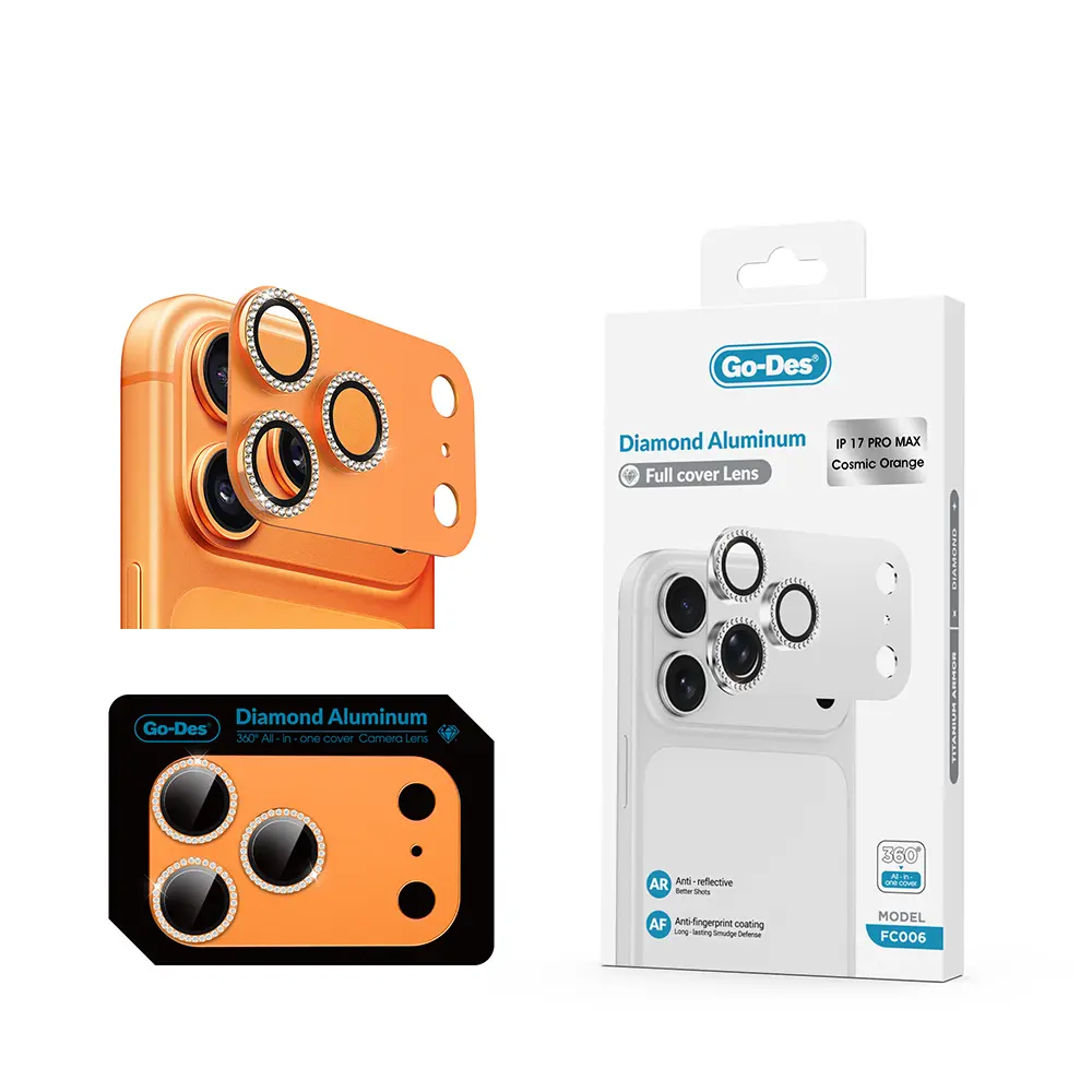 iPhone 17 Pro Kamera Lens Koruyucu - Go Des FC006 Diamond Titanyum