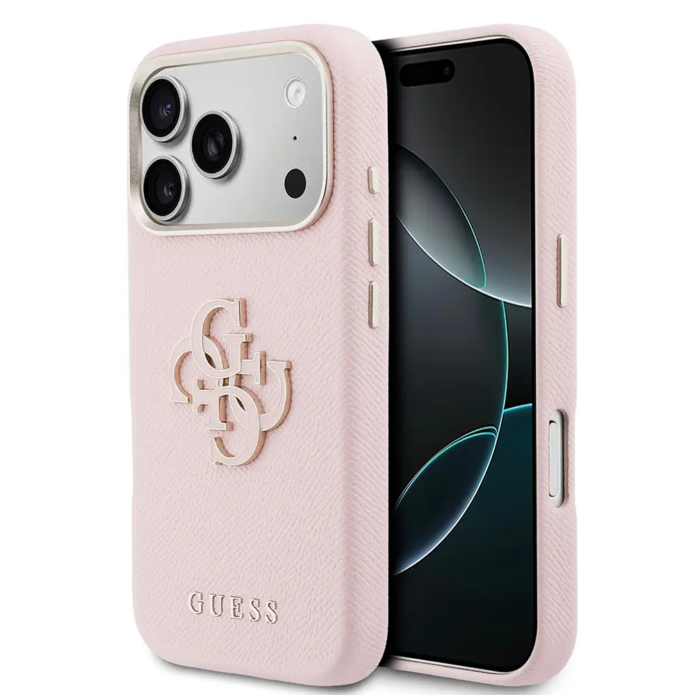 iPhone 17 Pro Metal Kamera Çerçeveli PU Deri Kılıf - Guess 4G