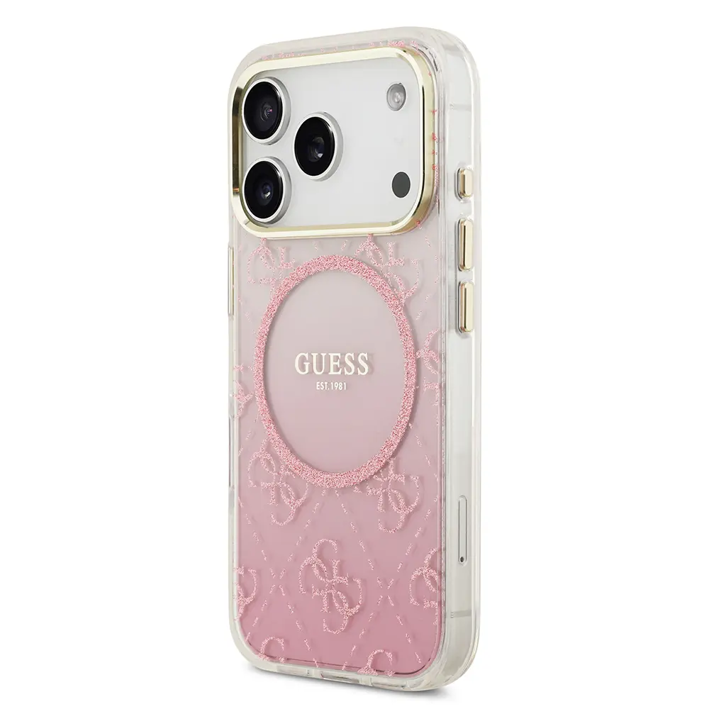 iPhone 17 Pro MagSafe Uyumlu Simli Silikon Kılıf - Guess 4G Desenli