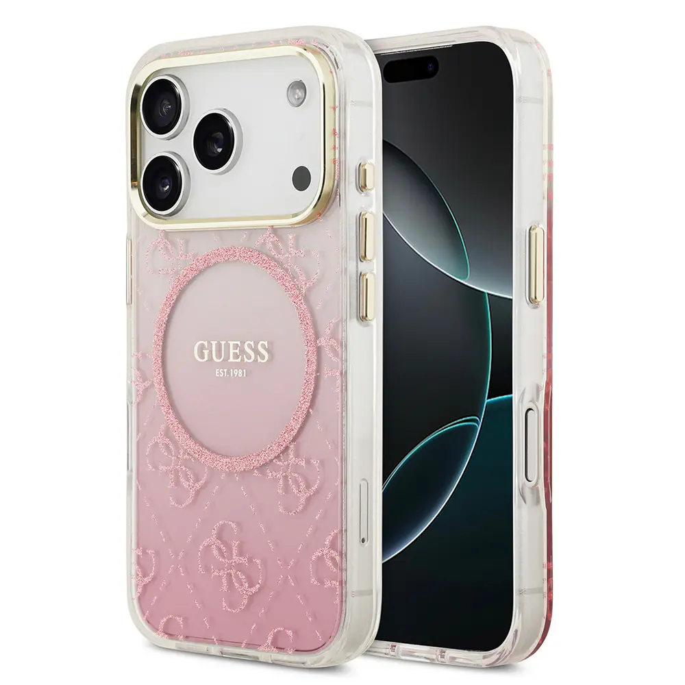 iPhone 17 Pro MagSafe Uyumlu Simli Silikon Kılıf - Guess 4G Desenli