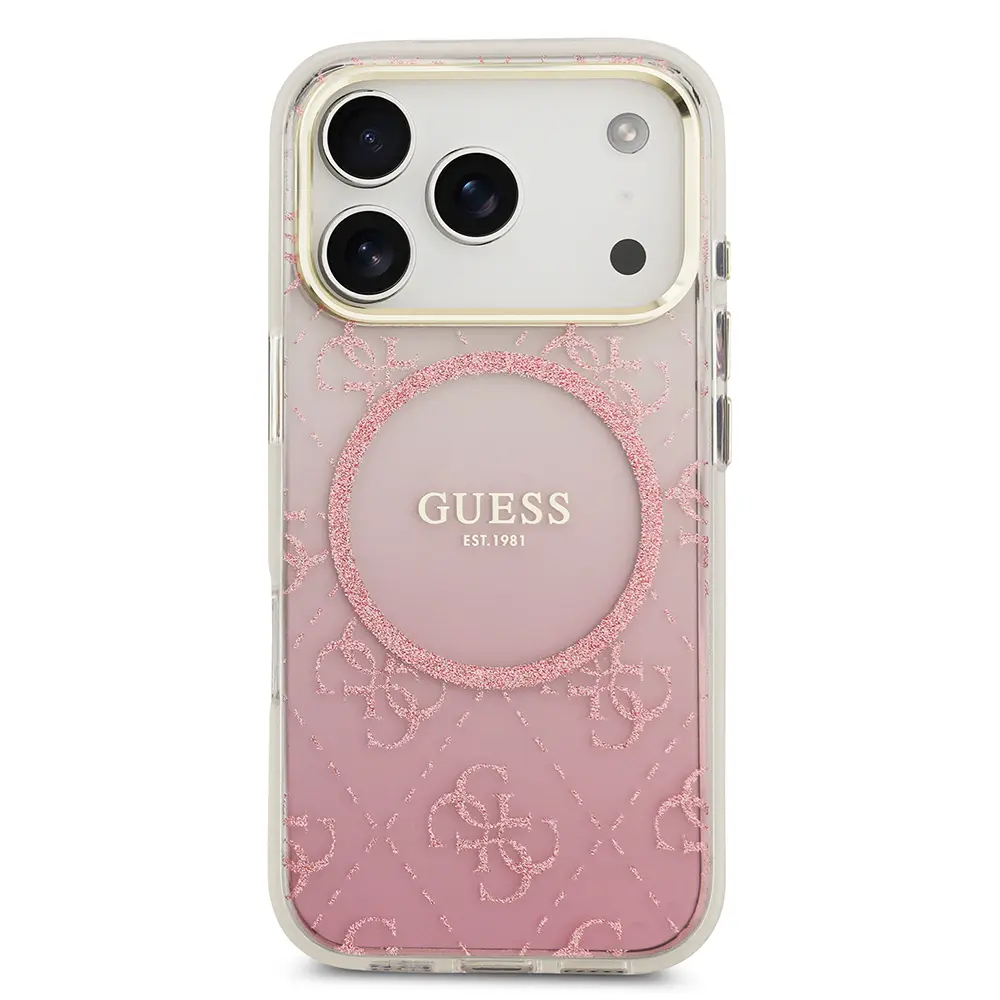iPhone 17 Pro MagSafe Uyumlu Simli Silikon Kılıf - Guess 4G Desenli