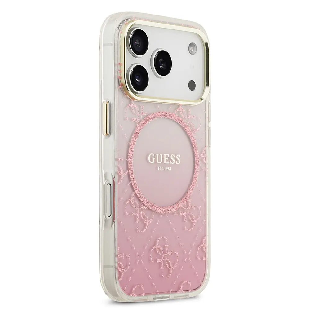 iPhone 17 Pro MagSafe Uyumlu Simli Silikon Kılıf - Guess 4G Desenli