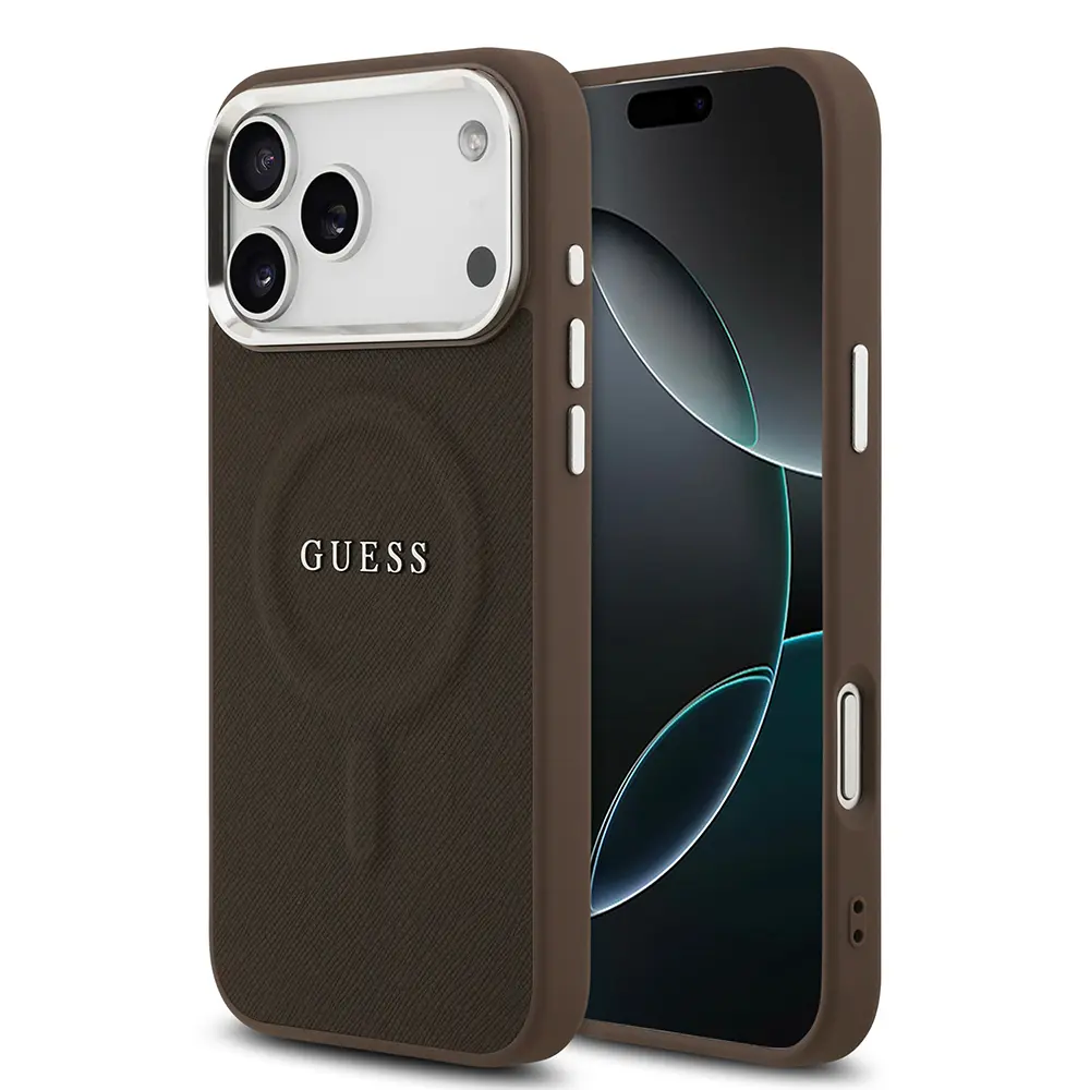 iPhone 17 Pro MagSafe Uyumlu PU Deri Kılıf - Guess Klasik Logolu