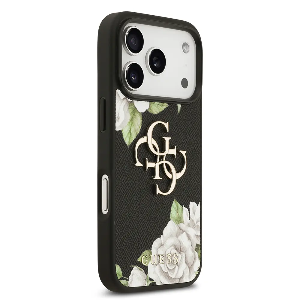iPhone 17 Pro Gül Baskılı Metal Logolu Kılıf - Guess Lisanslı