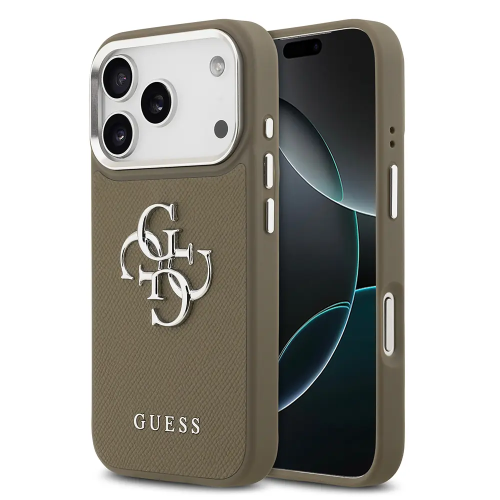 iPhone 17 Pro Lisanslı Grained Kılıf - Guess 4G Metal Logolu