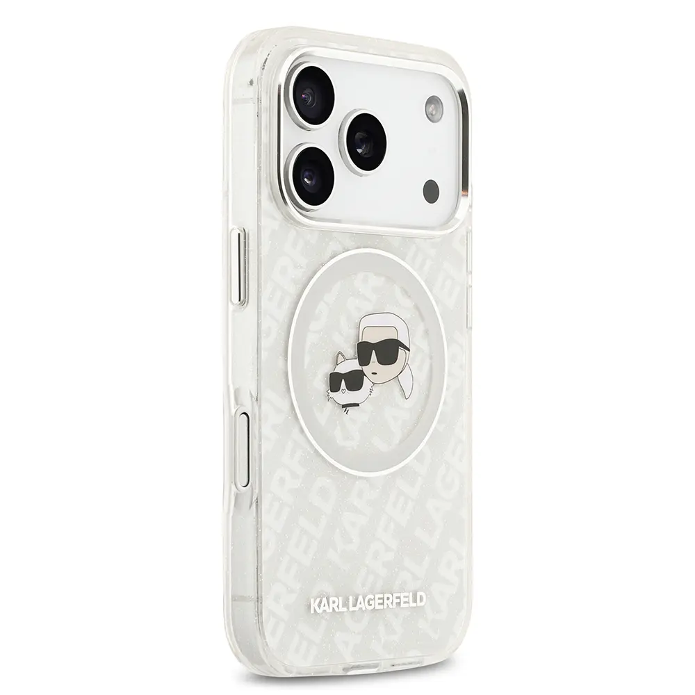 iPhone 17 Pro Kılıf, Parlayan Simli Karl & Choupette Tasarımlı - Karl Lagerfeld