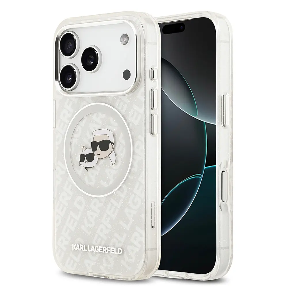 iPhone 17 Pro Kılıf, Parlayan Simli Karl & Choupette Tasarımlı - Karl Lagerfeld