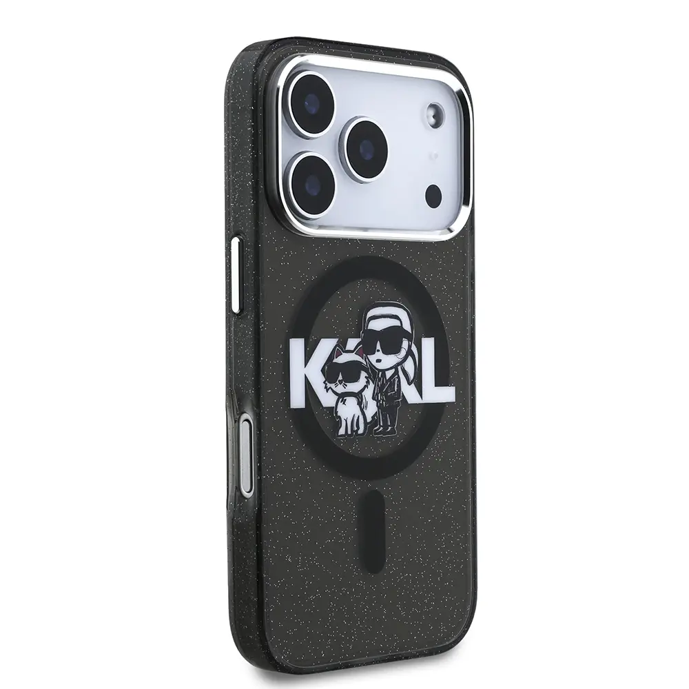 iPhone 17 Pro Kılıf, Parlayan Simli Karl & Choupette Logo - Karl Lagerfeld