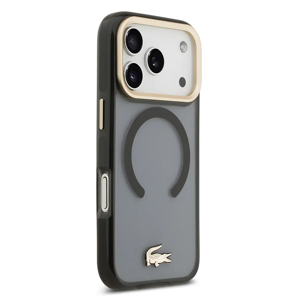 iPhone 17 Pro MagSafe Uyumlu Şeffaf Kılıf - Lacoste Gold Timsah Logolu