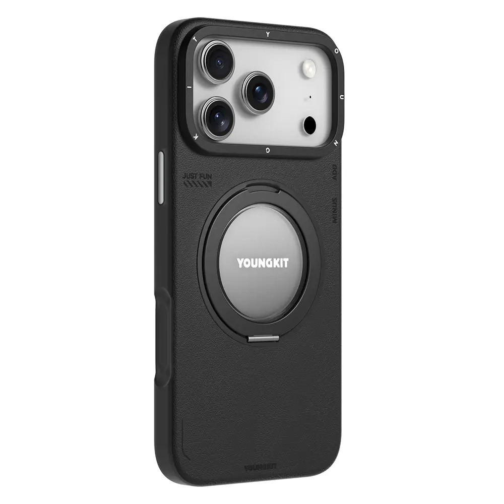 iPhone 17 Pro MagSafe Uyumlu 360 Derece Standlı Kılıf - Youngkit Tech Leather