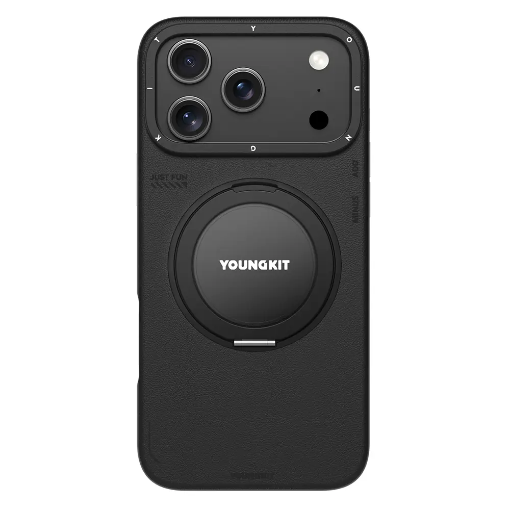iPhone 17 Pro MagSafe Uyumlu 360 Derece Standlı Kılıf - Youngkit Tech Leather