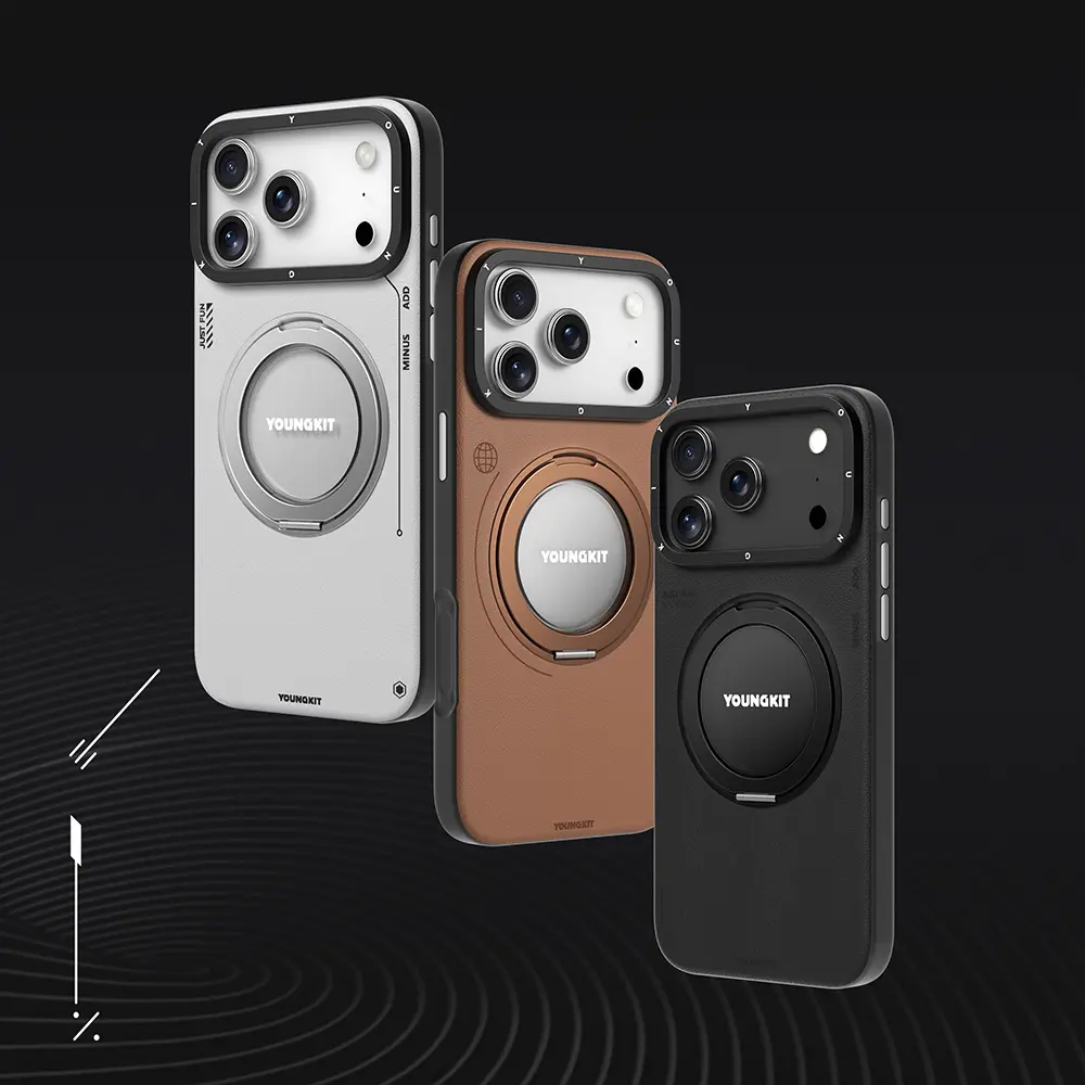 iPhone 17 Pro MagSafe Uyumlu 360 Derece Standlı Kılıf - Youngkit Tech Leather