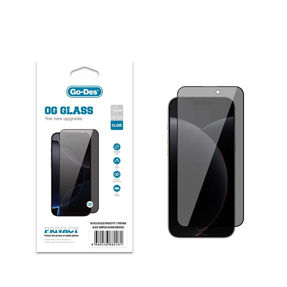 iPhone 17 Pro Max Gizlilik Filtreli Temperli Cam Ekran Koruyucu - Go Des OG Glass Privacy