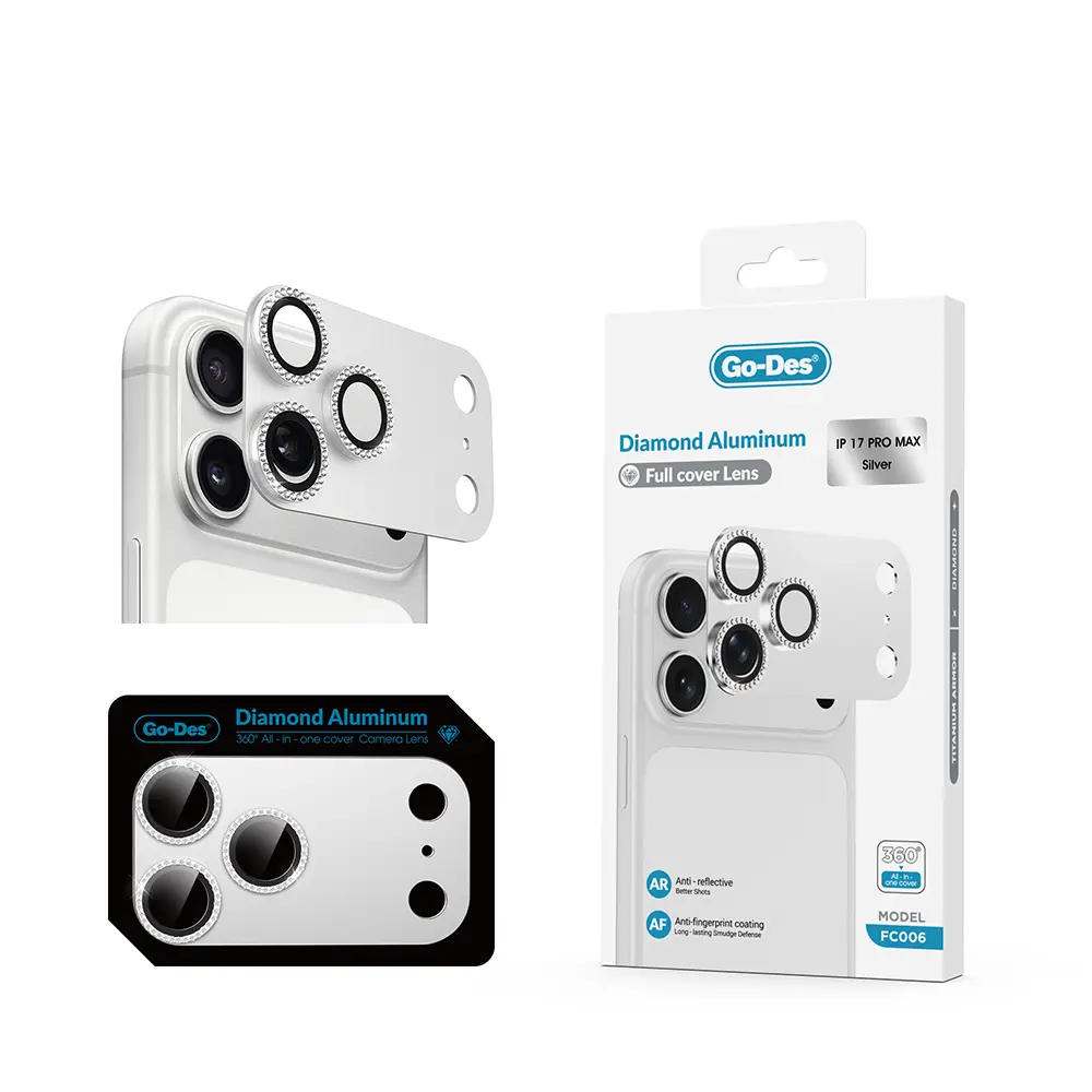 iPhone 17 Pro Max Kamera Lens Koruyucu - Go Des FC006 Diamond Titanyum