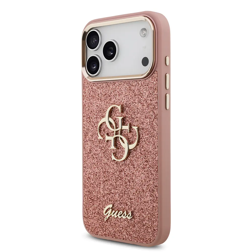 iPhone 17 Pro Max Lisanslı Glitter Kılıf - Guess 4G Metal Kamera Çerçeveli