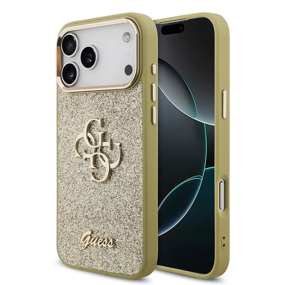 iPhone 17 Pro Max Lisanslı Glitter Kılıf - Guess 4G Metal Kamera Çerçeveli