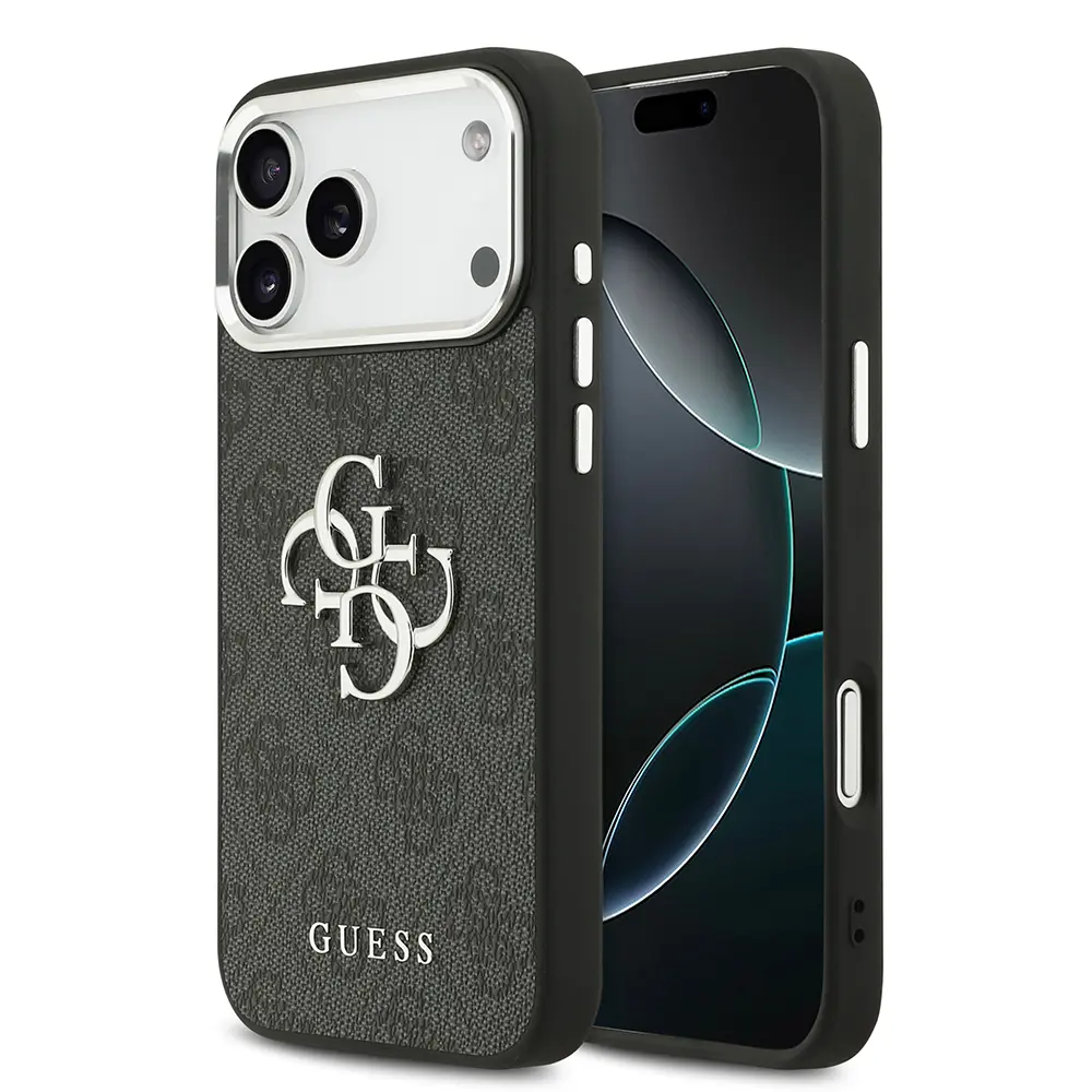 iPhone 17 Pro Max Lisanslı Kılıf, Gümüş Metal Kamera Çerçeveli - Guess 4G
