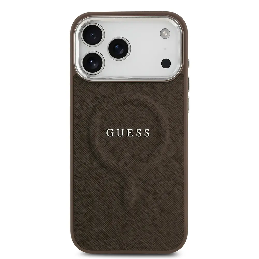 iPhone 17 Pro Max MagSafe Uyumlu PU Deri Kılıf - Guess Klasik Logolu